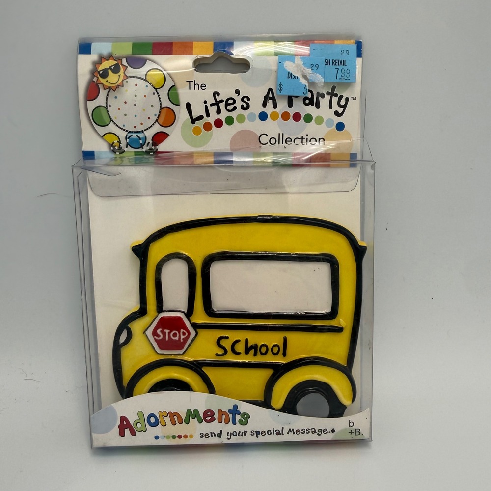 Burton + Burton Life's A Party School Bus Ornament Adornments Yellow Ceramic